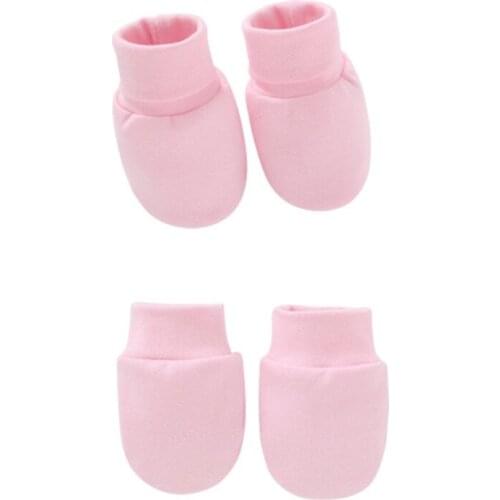 W3JF 2 Pair Baby Newborn Soft Cotton Face Protection Gloves Foot Cover Set Anti Scratch Mittens Socks Kit
