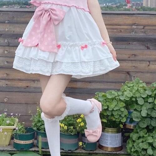 Japanese Kawaii Mini Skirt Women Korean Patchwork Casual Sweet Lolita Skirts Female High Waist Ruffles Fairy Skirt 2021 Summer