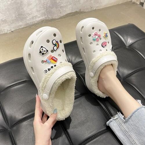 Women Plush Slippers Winter Home White Platform Furry Slides Warm Baotou Garden Shoes Female Breathable Increase Outdoor Sandals