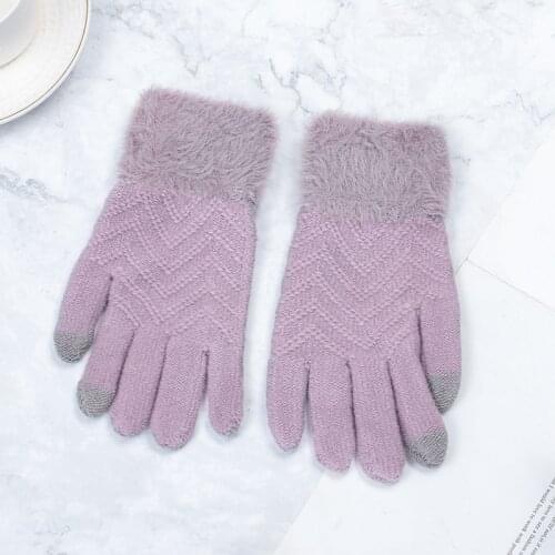 Female Knitted Gloves Touch Screen Winter Ladies Wrist Gloves Thicken Warm Full Finger Soft Stretch Knit Mittens Women Guantes