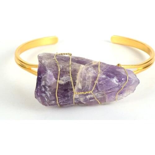 Women Natural Gem Stone Irregular Fluorite Citrines Tiger Eye Bangle Amethysts Blue Apatite Copper Wire Wrap Pendant Jewelry