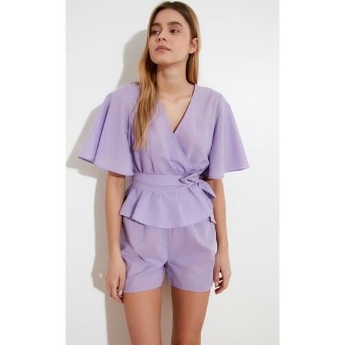 Female Gusset Woven 100% Cotton Pajamas Set Summer Short Sleeve Femme Nightgown Two-Piece Shirt Shorts Set Casual Sleepwear Frilly 2021 New Fashion