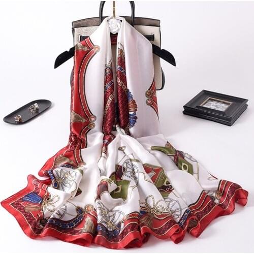 Luxury Carriage 180X90CM Sunscreen Shawls New Korean Print Handkerchief Female Dustproof Beach Towel Summer Fashion Silk Scarves