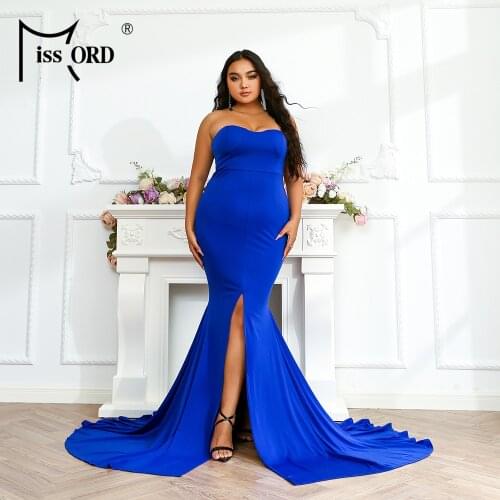 Missord 2021 Women Sexy Plus Size Dress Maxi Off Shoulder Ruffles Backless Strapless Split Prom Evening Party Elegant Vestidos