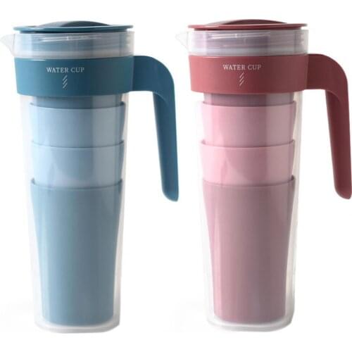 1 Set 1000ml Plastic Water Pot Cold Water Bottle Handle Water Kettle Transparent Large Capacity Safe Healthy Plastic Water Cups