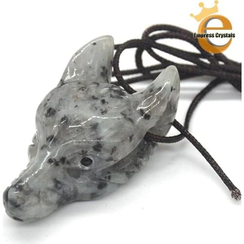 1PC Wolf Head Pendant Natural Gemstone Lotus Jasper Healing Crystal Necklace Animal Fashion Men Gifts Jewelry