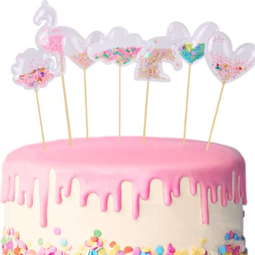 1Pcs Transparent Sequin Cake Topper Baby Shower PVC Star Heart Crown Unicorn Mermaid Cake Decor Wedding Cake Bubble Decor