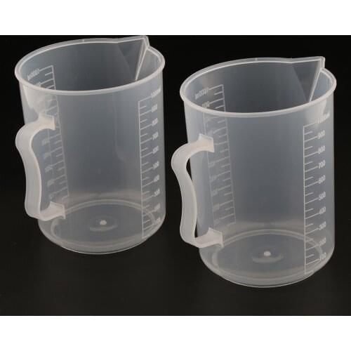 2 Pcs Lab Kitchen Clear Plastic Measuring Cup with Handle 1000ml Food Grade