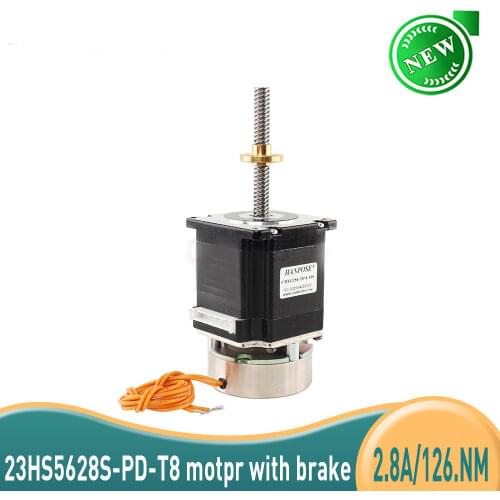 5PCS 23HS5628-PD-T8*8 2.8A 126N.cm 310mm 57 Screw stepper motor with brake Fuselage length 56mm For 3D Printer Monitor Equipment