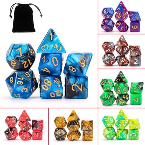 7PCS Colorful Acrylic Polyhedral Dice Set with Bag For Board Dragons Game Dice Desktop TRPG Game Dices 4 6 8 10 12 20 sided dice
