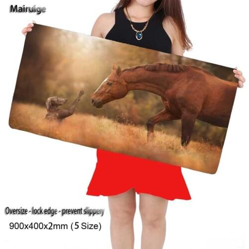 Mairuige Dog and Horse Large Gaming Mouse Pad Lock Edge Rubber Speed Animal Mouse Mat Soft Office Mouse Mat for Office/Home Use
