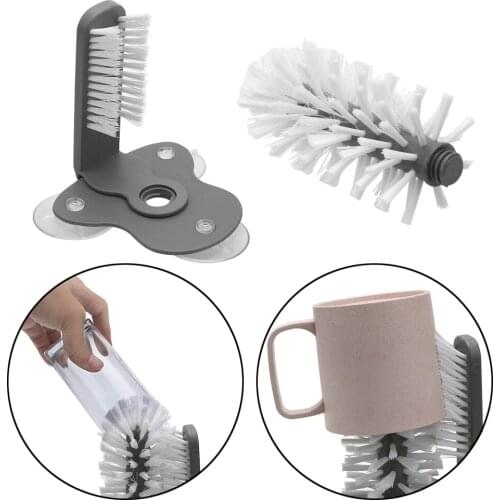 Household Goods PVC Glass Cleaning Removable Rotating Cup Teacup Brush With Wall Suction