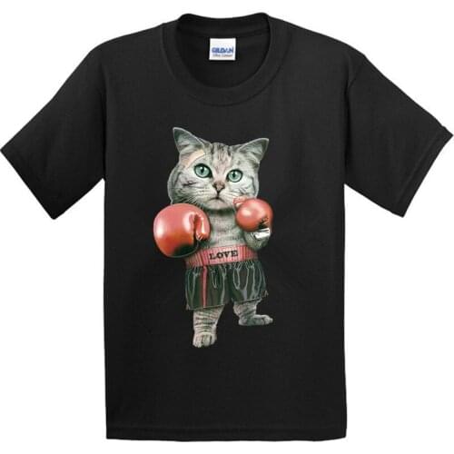 Children Boxing love cat Design 100% Cotton T Shirt Boys/girls Fighter Funny Short Tops Kids Cool T-shirt, GKT049