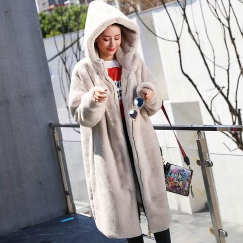 2020 Long Loose Hooded Soft Plush Faux Fur Coat Women Winter New Fashion Warm Winter Coat for Women