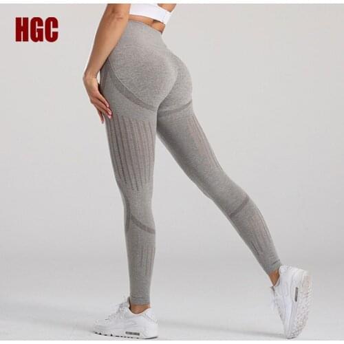 HGC Yoga Pants Gym Women Sport Leggings Fitness High Waist Elastic Squat Proof Quick Dry Hollow Out Sexy Running Workout Tight