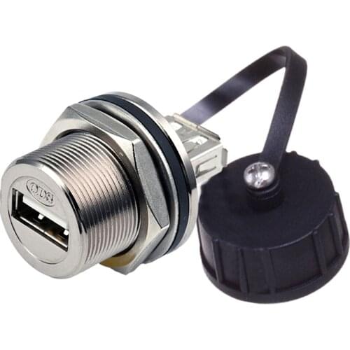 IP67 Industry Panel Female Socket Military Soldering Metal Waterproof M20 USB 2.0 Port 4 Pin Data Adapter Mated USB Connector