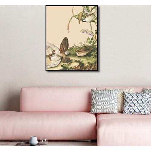 Canvas Painting Flower Bird Plum Orchid Decoration Poster Living Room Sofa Background Three Co-Painting Office Hanging Painting