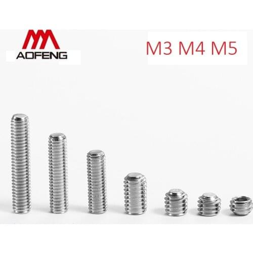 M3 M4 M5 304 Stainless Steel Flat End Hexagon Socket Set Screws M3x3 4 5 6 16 M4 x 20 M5 X 12 20 Hexagon Socket Fastening Screws