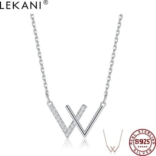LEKANI 925 Sterling Silver W letter Necklace For Women Shining Cubic Zirconia Pendant Necklaces Female Wedding Fine Jewelry