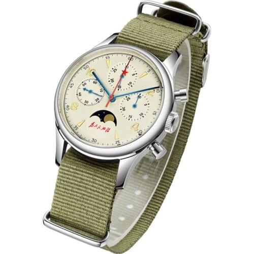 NEW ARRIVAL SEAKOSS Calendar Chronograph Men 40mm Seagull 1963 Clock ST1908 Movt Hand Winding Moon Phase Male Pilot Watches 2021