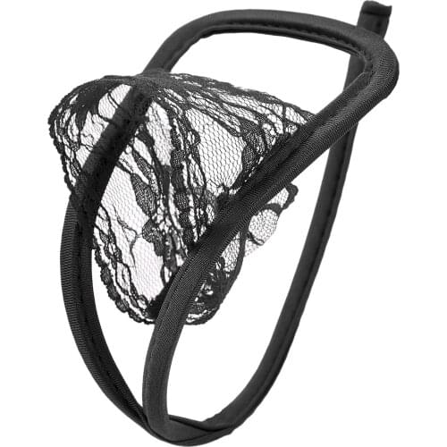 Mens Erotic Lingerie Underpants See-through Floral Lace Invisible C-String Thongs Sissy Underwear Hollow Out Strapless Panties