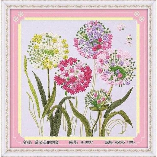 Dandelion silk satin Ribbon embroidery sets plant handcraft cross-stitch kits DIY handmade needlework wall art decor gift idea