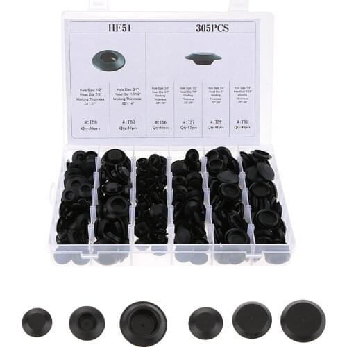 305 Pieces 6 Kinds Rubber Snap-In Blanking Plug Body Hole Bungs Stopper Kits Rubber Snap In Blanking Plug Car Mouldings Trim