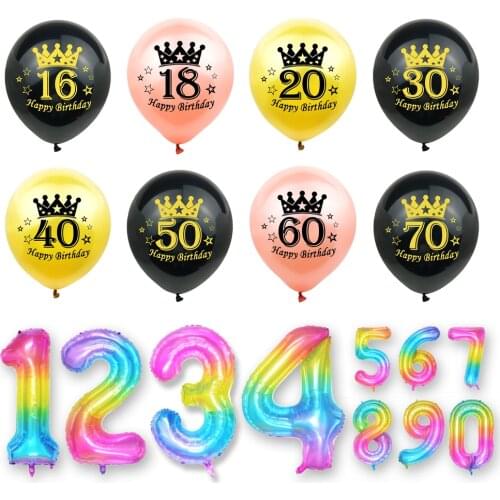 Adult 20 30 40 50 60 70 80 Years Birthday Number Inflatable Foil Latex Balloons Sweet 16 Birthday Party Anniversaire Decorations