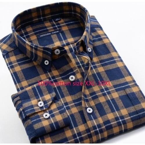 New Autumn Fashion Style Thickened 100%pure Cotton Men Dress Shirts Plaid Men Long Sleeve Plus Size 2XL-6XL7XL8XL9XL10XL 42-50