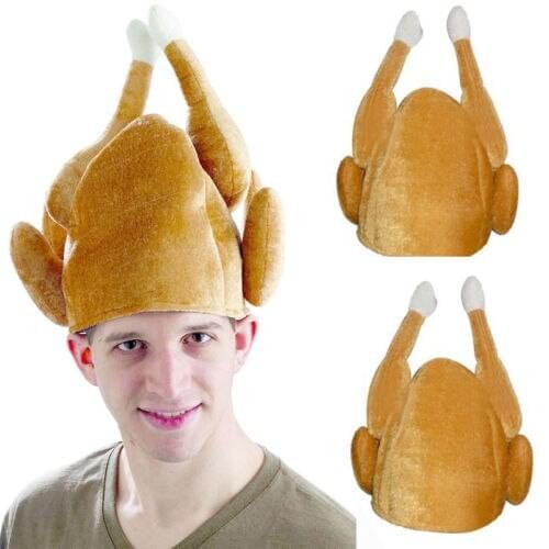 New Turkey Thanksgiving Hat Novelty Cooked Chicken Bird Secret Santa Fancy Dress Funny Adults Hats Festival Costume Caps