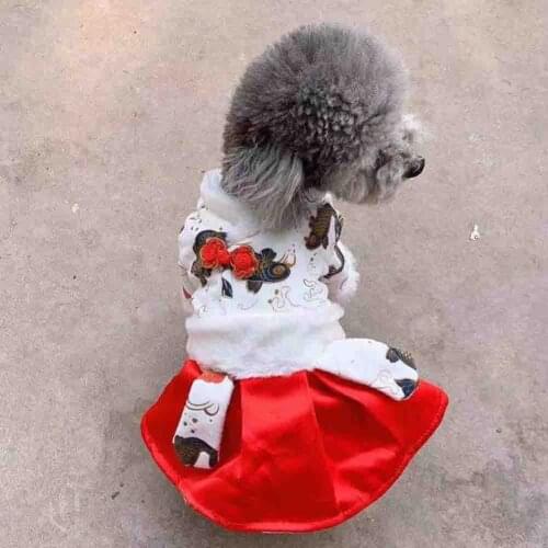 Pet Dog Koi Skirt New Year Outfit Pet Supplies Fall And Winter Four-Legged Teddy Clothes Cartoon Pet Clothes Puppies Suit Skirts