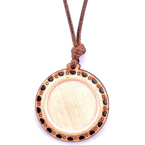 New Wooden Pendant Setting Fit 25mm Round Cabochon Adjustable Brown Leather Chakra Party Jewellry for Women Men Jewelry A003