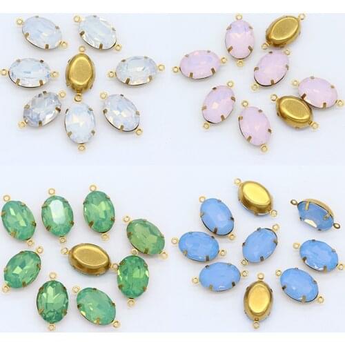 12p 10x14 13x18mm Oval Opal Crystal Rhinestones Faceted Framed Glass Pendants Necklace Connector Earrings Findings Jewelry Beads