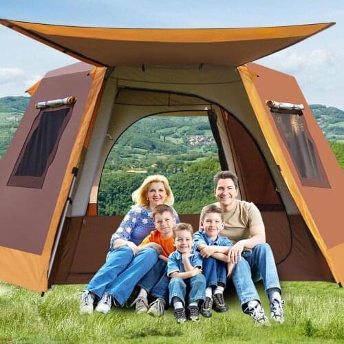 Outdoor hexagonal automatic tent telescopic aluminum pole camping tent is free of double-layer 6-8 peoples tent