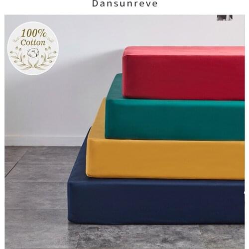 Dansunreve 1pc 100% Pure Cotton Fitted Sheet Solid Color Single Bed Linen Queen King Bedsheet With Elastic No Pillowcase