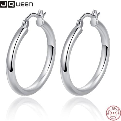 925 Silver 30mm Diameter Glossy Earrings Ear Studs for Wedding Engagement Party