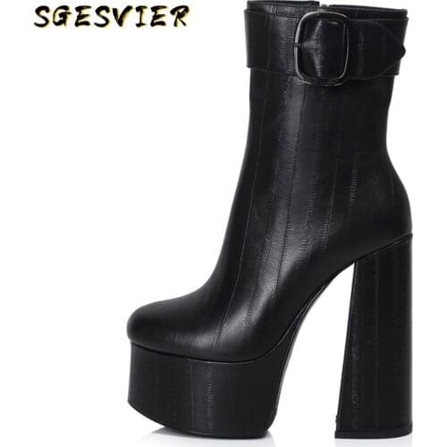 SGESVIER 2020 sexy ankle boots fashion extreme high heels platform boots ladies shoes genuine leather black buckle women boots