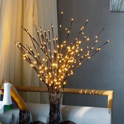 Warm Artificial Willow Flowers Light 20Led Bulb AA Battery Powered Fairy Branch Simulation Floral String Garland Home Desk Decor