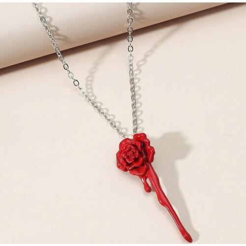 Unique Rose Flower Shaped Pendant Necklace Goth Retro Link Chain Necklace for Women Girlfriend Party Neck Jewelry Gift