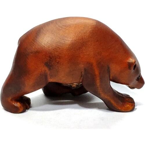 Y7289- 2" Hand Carved Boxwood netsuke : Bear Walking