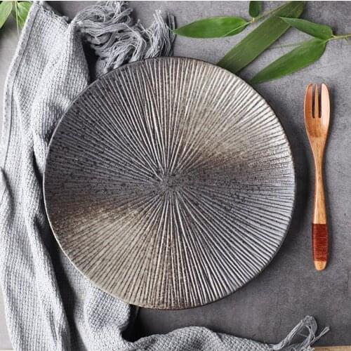 Japanese Retro Ceramic Tableware Creative Personality Western Plate Black Steak Pasta Salad Plates Disc Dinner Home Restaurant