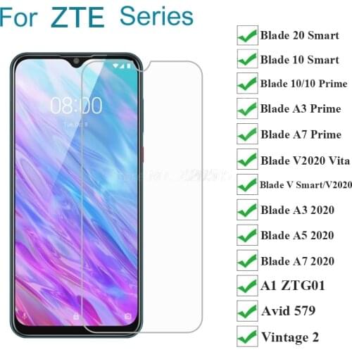 2-1PC Tempered Glass for ZTE Blade A3 A7 10 Prime 20 V Smart V2020 Vita A3 A5 A7 2020 Glass ZTE A1 ZTG01 Avid 579 Vintage 2 Film