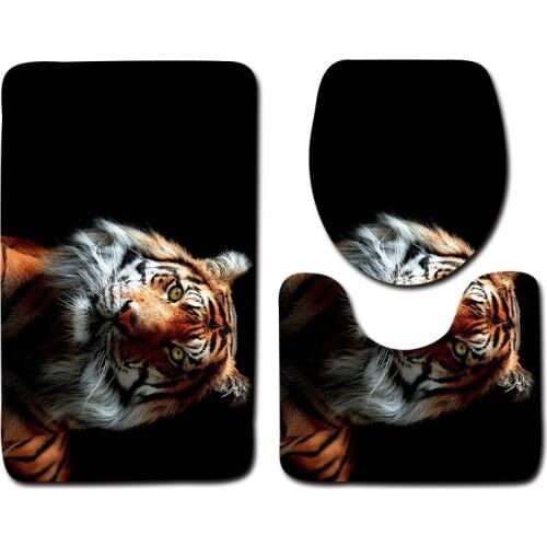 Zeegle 3Pcs/Set Tiger Pattern Anti-silp Toilet Bath Mats Flannel Toilet Rug Lid Toilet Cover Absorbent Bathroom Carpets Products