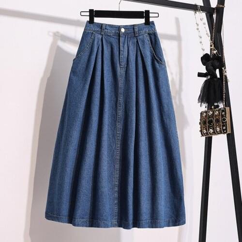 Spring Summer Womens Fashion Denim Skirt High Waist Plus Size 3xl Blue Elastic Waist Casual Woman Clothes Skirts Pockets