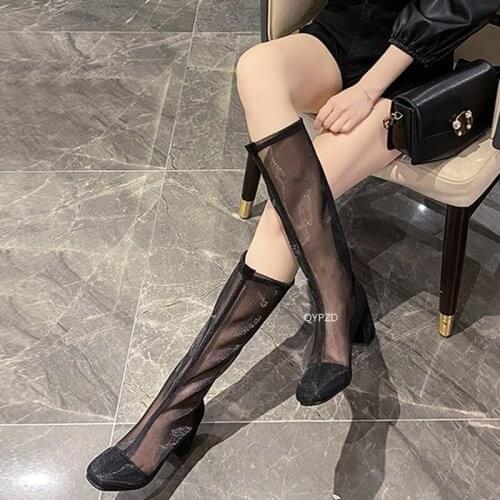 Boots Women Round Toe 2021Rubber Autumn Mid Calf Summer Mid-Calf Low Ladies Basic Mid-Calf Slip-On Rome Flock Zapatos De Mujer