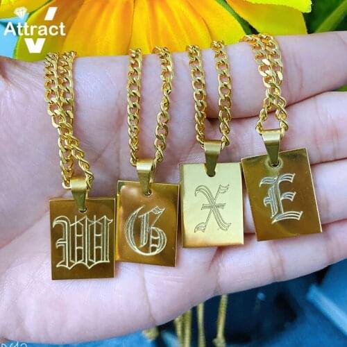 Initial necklace 26- A-Z Letters Old English stainless steel Necklace For women Collier femme Jewelry Birthday Gift