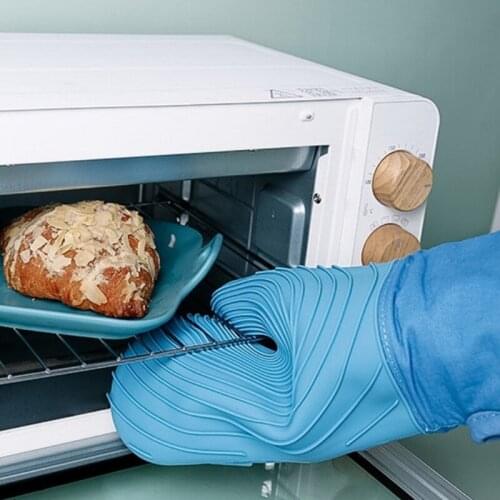 1PC Silicone Anti-scalding Oven Gloves Microwave Glove Houshold Non-slip Cotton BBQ Oven Baking Gloves Silicone Anti-scalding