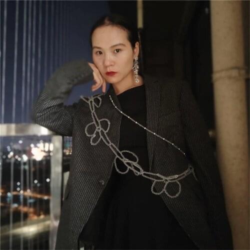 2020 funky design double layer crystal flower beaded chain transparent