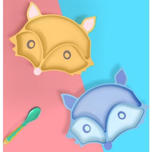 5 Colors Creative Fox Shape Children Dish Suction Cup Bottom Anti-slip Silicone Training Feeding Plate for Toddler