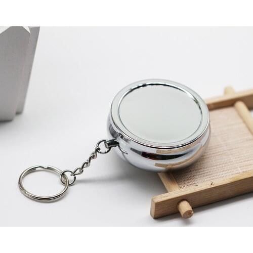 5pcs 42mm Portable Silver Plated Pill Box With Keychain Drug Holder Medicine Tablet Capsule Box Container Storage Travel Round
